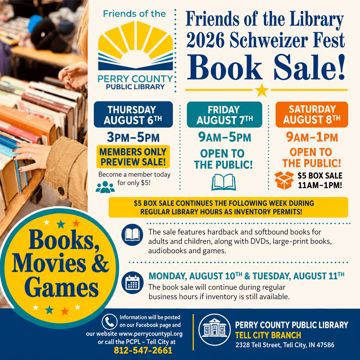 Friends of the Library 2026 Schweizer Fest Book Sale – Perry